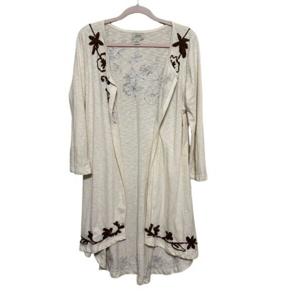 Natural Impressions Embroider Floral Open Front Long LIne Cardigan Duster Large - Picture 1 of 7